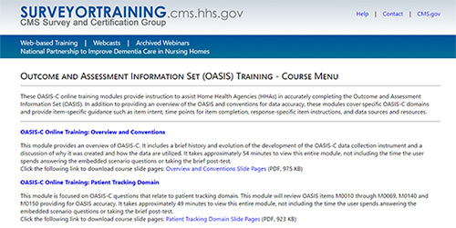 OUTCOME AND ASSESSMENT INFORMATION SET (OASIS) TRAINING - COURSE MENU.jpg